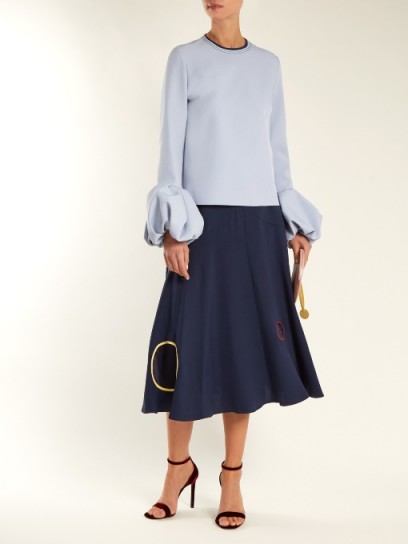 ROKSANDA Carson circle reverse-appliqué silk skirt ~ navy fluted hem midi skirts