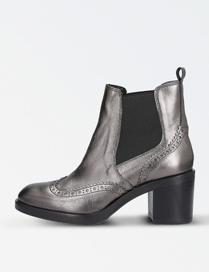 CARVELA Slow Down metallic-leather Chelsea boots – chunky heel gunmetal boot - flipped