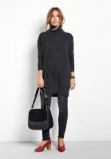 hush Cashmere Roll Neck Dress / charcoal grey high neck jumper dresses / chic knitted fashion