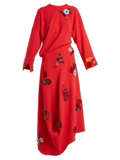 ROKSANDA Cassia embellished asymmetric dress ~ red draped embroidered dresses