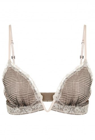 LA PERLA CASTLE GARDEN Khaki silk crêpe triangle V-bra with frastaglio embroidery – luxury bras – lace trim lingerie - flipped