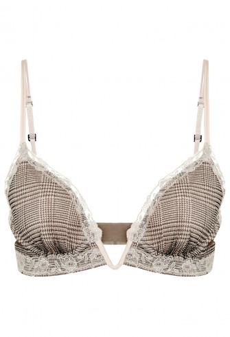 LA PERLA CASTLE GARDEN Khaki silk crêpe triangle V-bra with frastaglio embroidery – luxury bras – lace trim lingerie