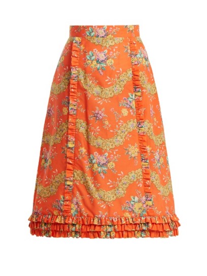 THE VAMPIRE’S WIFE Cate Liberty floral-print cotton midi skirt | orange ruffle trimmed skirts