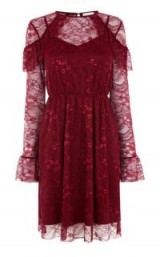 Warehouse CHANTILLY LACE DRESS – dark red semi sheer party dresses