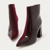 PUBLIC DESIRE CHAOS CONTRAST POINTED TOE ANKLE BOOTS IN BURGUNDY PATENT AND FAUX SUEDE | shiny and matte