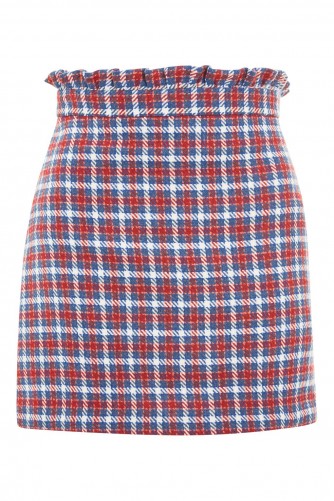 TOPSHOP Check Frill Waist Mini Skirt / red, white and blue checked skirts