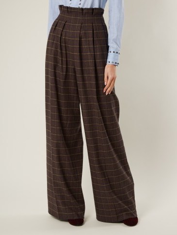 STELLA JEAN Checked high-rise wide-leg wool-blend trousers / tailored high waist check print pants - flipped