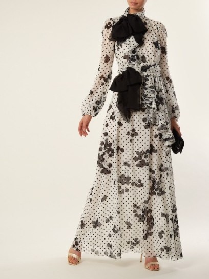 GIAMBATTISTA VALLI Cherry and polka dot-print ruffled silk gown ~ high neck ruffle gowns - flipped