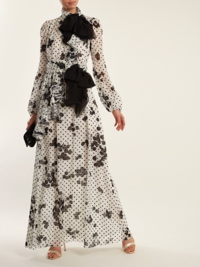GIAMBATTISTA VALLI Cherry and polka dot-print ruffled silk gown ~ high neck ruffle gowns