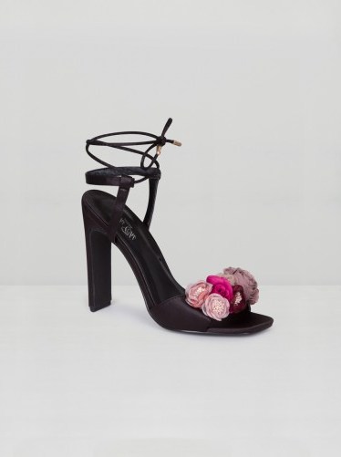 CHI CHI ALEGRA HEELS – black strappy floral party shoes - flipped