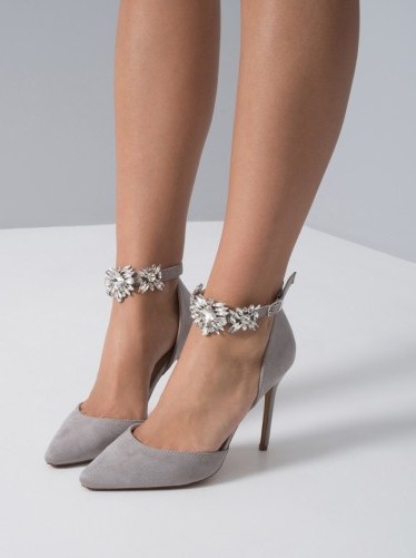 CHI CHI DANIELLE HEELS – grey embellished party shoes - flipped