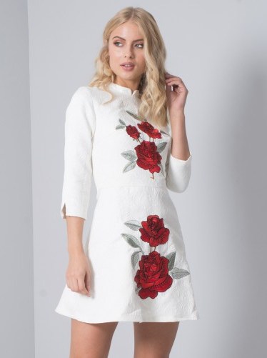 CHI CHI ROSEY DRESS – white floral print party dresses - flipped