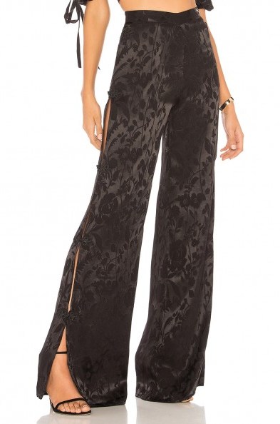 Chrissy Teigen X REVOLLVE MATCHA PANT | black silky wide leg pants | side slit trousers - flipped