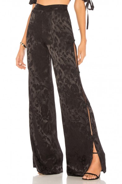 Chrissy Teigen X REVOLLVE MATCHA PANT | black silky wide leg pants | side slit trousers