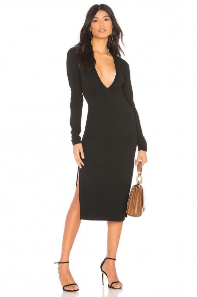Chrissy Teigen X REVOLVE GET LOW MIDI | black long sleeve plunge front dresses | celebrity fashion - flipped