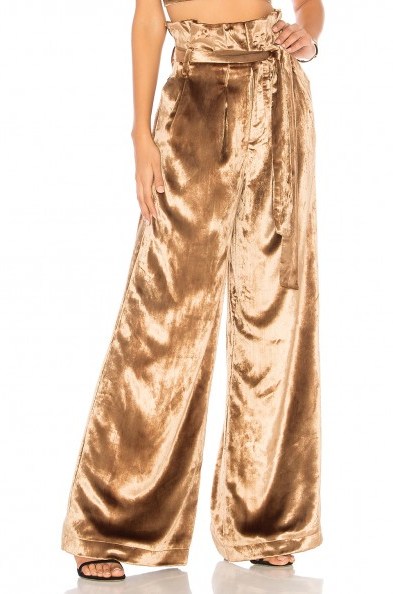 Chrissy Teigen X REVOLVE THAI TEA PANT | luxe gold wide leg pants | celebrity fashion | velvet trousers - flipped
