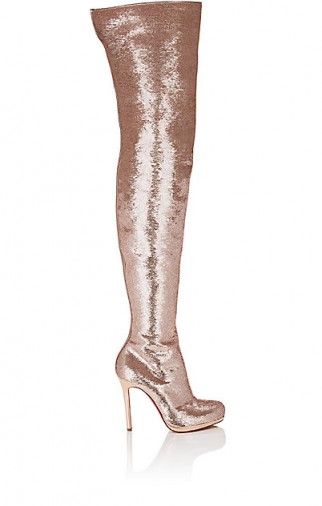CHRISTIAN LOUBOUTIN Moulin Noir Paillette Cuissard Boots ~ rose-gold patent leather boot ~ over the knee