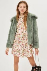 TOPSHOP CLAIRE Luxe Sage-Green Faux Fur Coat – winter coats/jackets