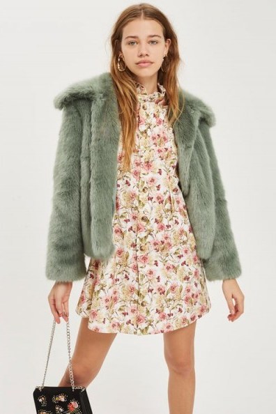 TOPSHOP CLAIRE Luxe Sage-Green Faux Fur Coat – winter coats/jackets - flipped