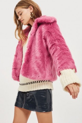 Topshop CLAIRE Luxe Faux Fur Coat / bright pink winter coats - flipped