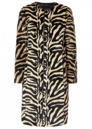 STAND Claire zebra-print faux fur jacket | collarless animal print winter coats - flipped