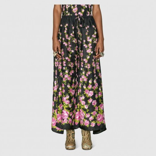 GUCCI Climbing Roses print pajama pant | wide leg floral silk trousers - flipped