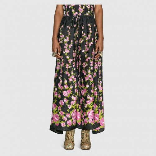 GUCCI Climbing Roses print pajama pant | wide leg floral silk trousers