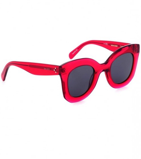 CÉLINE EYEWEAR Marta square sunglasses / raspberry acetate frames & dark grey lenses - flipped