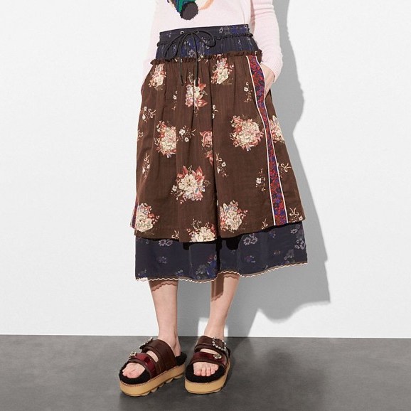 COACH 1941 Mixed Print Layered Skirt | brown floral midi skirts - flipped