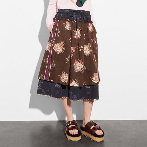 COACH 1941 Mixed Print Layered Skirt | brown floral midi skirts