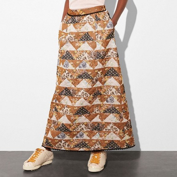 COACH 1941 Patchwork Maxi Skirt | long tonal-brown skirts - flipped