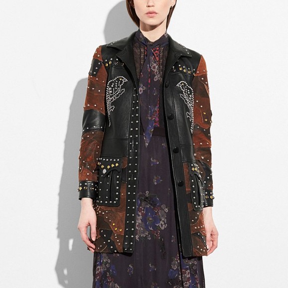 Coach Patchwork Western Rivets Coat BLACK / leather studded cowgirl coats