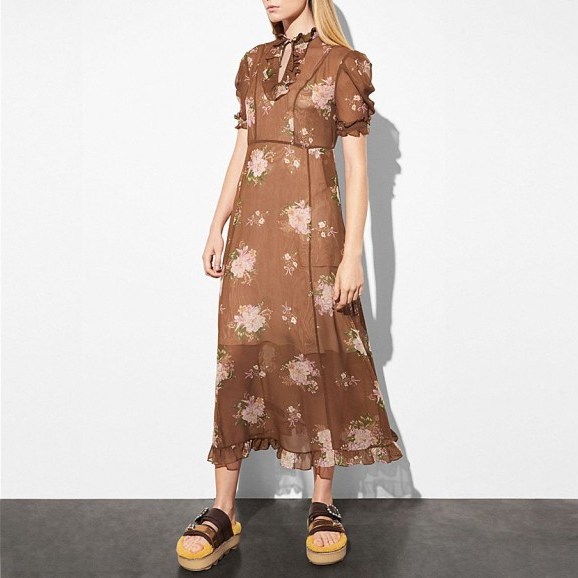 COACH 1941 Underpinning Dress | brown floral dresses | romantic ruffle fashion - flipped