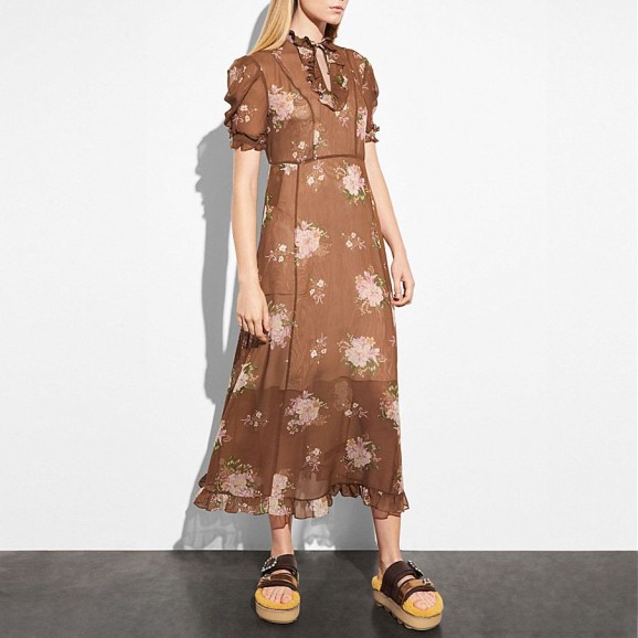 COACH 1941 Underpinning Dress | brown floral dresses | romantic ruffle fashion