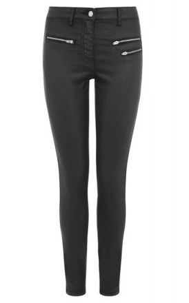 WAREHOUSE COATED BIKER JEANS | black denim | zip detail skinny jeans - flipped