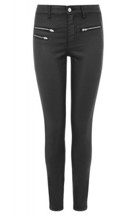 WAREHOUSE COATED BIKER JEANS | black denim | zip detail skinny jeans