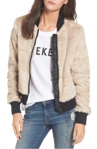 Coffee Shop Faux Fur Bomber Jacket ~ casual winter glamour