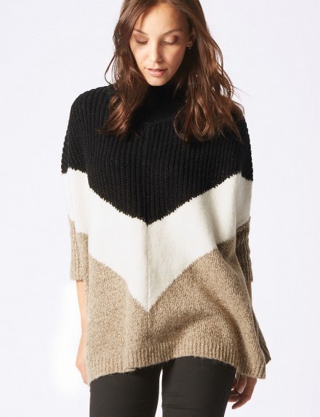 M&S COLLECTION Colour Block Poncho Funnel Neck Jumper / high neck jumpers - flipped