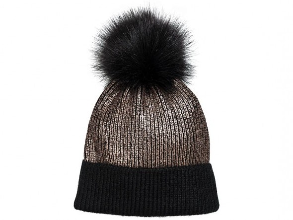 Oliver Bonas Metallic Pom Pom Hat / black knitted winter hats - flipped