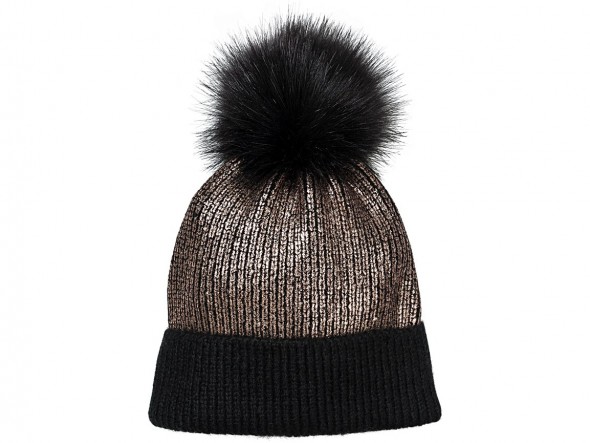 Oliver Bonas Metallic Pom Pom Hat / black knitted winter hats