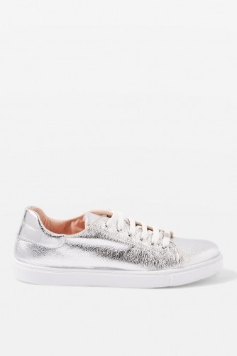 Topshop Cosmo Metallic Trainers | silver sneakers | sports luxe - flipped