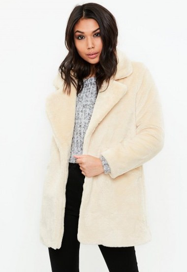 missguided cream faux fur longline coat ~ luxe style winter coats - flipped