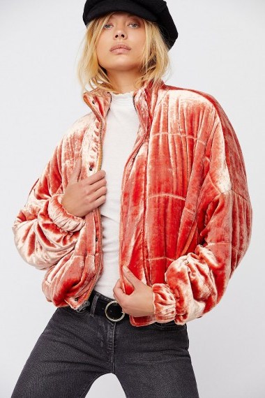 FREE PEOPLE Cropped Velvet Puffer Orange / luxe style bomber jackets - flipped