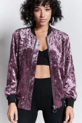 FOREVER 21 Crushed Velvet Bomber Jacket | purple luxe style jackets