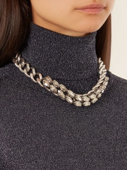 ISABEL MARANT Crystal-embellished chunky necklace ~ silver tone statement jewellery - flipped