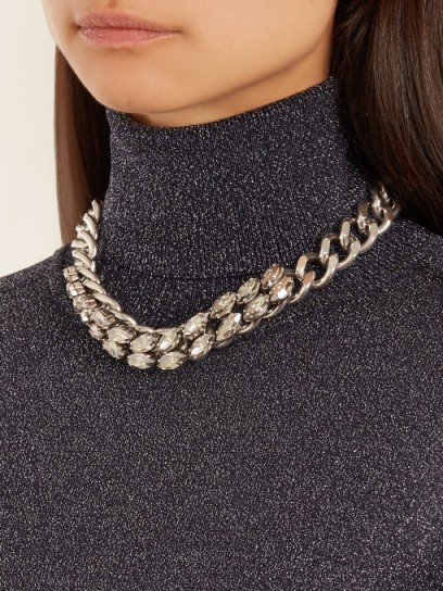 ISABEL MARANT Crystal-embellished chunky necklace ~ silver tone statement jewellery