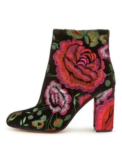 Miss Selfridge DARCIE Velvet Embroidered Boot ~ floral ankle boots - flipped