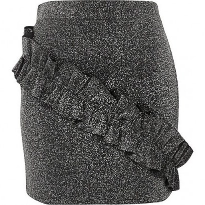 RIVER ISLAND Dark grey glitter frill mini skirt | jersey ruffle skirts - flipped