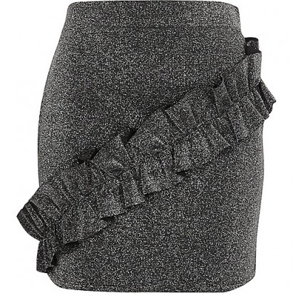 RIVER ISLAND Dark grey glitter frill mini skirt | jersey ruffle skirts