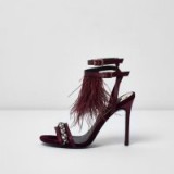River Island Dark red feather embellished sandals | strappy evening heels